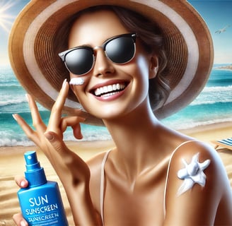 woman using sunscreen at the beach