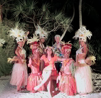 Dancing with the hula girls at the Four Seasons on Bora Bora