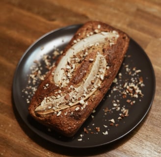 a piece of cake with a slice of banana bread