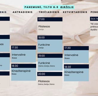Grupinių treniruočių tvarkaraštis Panemunėjė, Tilto g.6