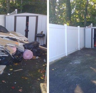 a fenced in fenced in area with trash bags and trash bags