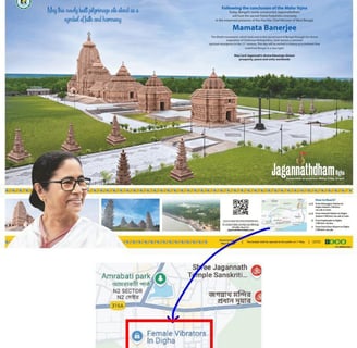 Close-up of a newspaper ad for Jagannathdham temple in Digha, showing a map with an erroneous “Femal