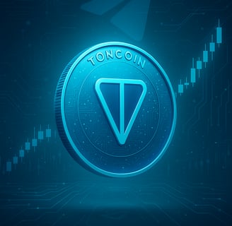 Futuristic digital artwork showcasing a Toncoin (TON) cryptocurrency coin