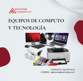 Tecnología para oficina: computadores, impresora multifuncional, tóner y tintas.
