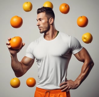 A muscular man with defined abs is standing confidently in a gym, his arm resting on a piece of fitness equipment. The environment suggests a focused and intense workout session, with weights and exercise machines visible in the background. The lighting casts subtle shadows, highlighting the man's physique.