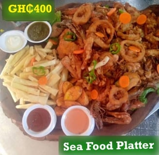 Sea food at de place restaurant Ghana