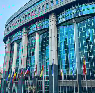 a building with a lot of flags and flags