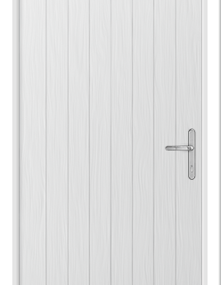 a white country style front door with no glass
