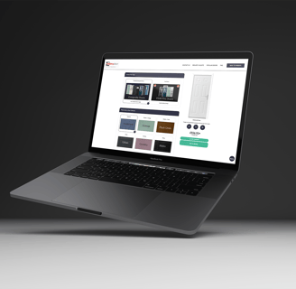 the buildmydoor door designer on a laptop showing how to design a new front door