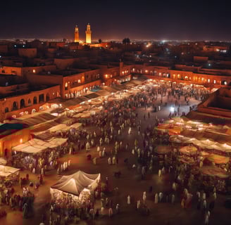 a large group of people walking around a plaza