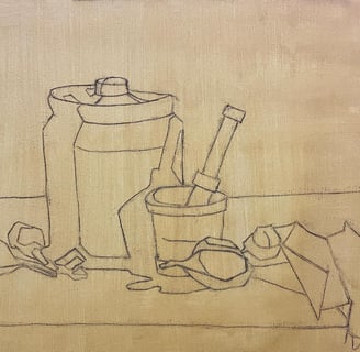 Drawing transfer using charcoal for still life