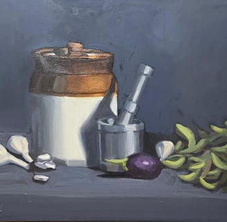 Finished work of still life painting in traditional techniques