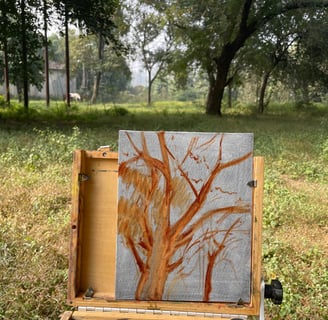 Step 1 of painting of trees and branches