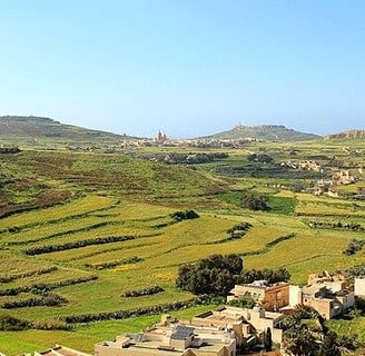 View of Gozo's terraced hills.