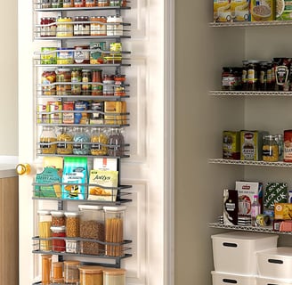 a pantry door with a pantry door open