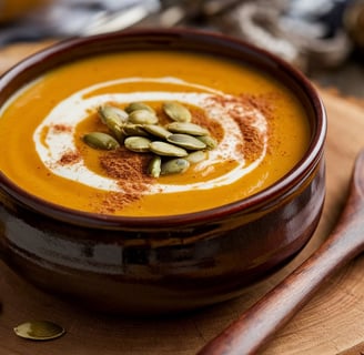 a bowl of soup with pumpkin seeds and pumpkin seeds
