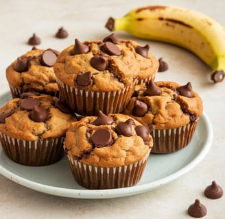 A plate of Banana Chocolate Chip Muffins
