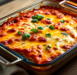 a casserole dish with cheese and sauce