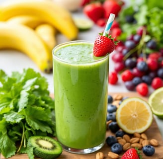 a green smoothie with fruit and nuts