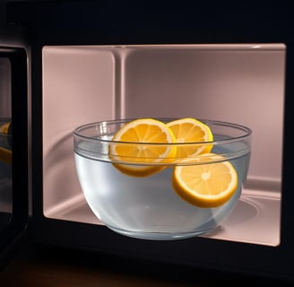 a bowl of lemons and water in a microwave