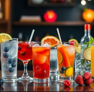 a variety of drinks in a bar