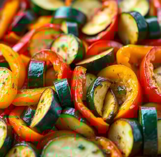 Bell peppers and zucchini: Stick with the theme and roast sliced zucchini along with colorful bell p