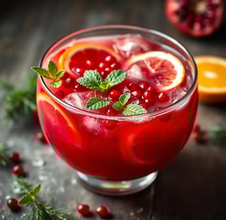 a glass of red punch with a slice of orange on the side