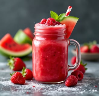 ruby red smoothie in a mason jar