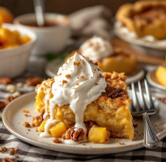 a slice of pie with whipped cream and pecani