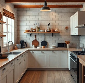 a kitchen with a refrigerator, stove,