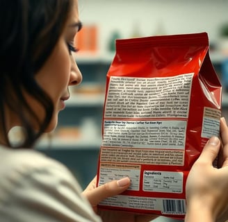 a woman holding a bag of coffee in a store