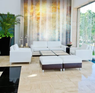 open room with great design due to the wallcovering solution used