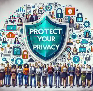 BrukeKnox image of people in front of a shield standing in support of privacy protection rights