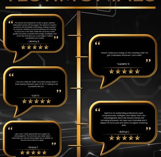 a poster for the testimonials' review of Sophia