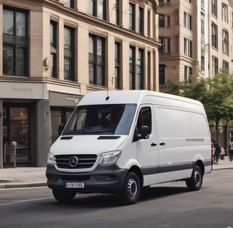 a van parked on the side of a street