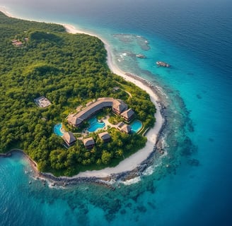 An aerial perspective showcasing a luxurious resort nestled amidst lush greenery