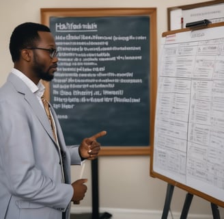 Two individuals are engaged in a discussion while standing near a whiteboard. One person is actively drawing with a marker, illustrating a diagram with boxes and arrows in red and blue ink. The other person observes attentively. Natural light filters through a nearby window, adding a soft glow to the environment.