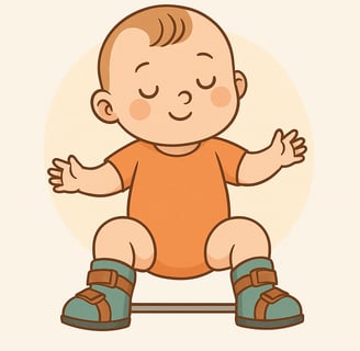 a baby sitting on a skateboard with his hands up
