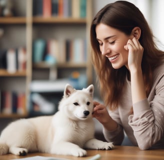 Two packages of pet milk substitute products are displayed, one for cats featuring a kitten, and one for dogs featuring a puppy. The packages are vibrant, with the cat product being blue and the dog product being blue and orange. A green plant leaf is partially visible on the left side of the image, with a soft beige background.