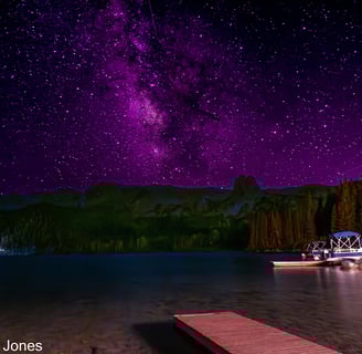 Nighttime with boats and Milky Way at Lake Mary in the Mammoth Lakes Basin