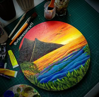 alt="Contemporary wall art in mixed media with textured brush effects"