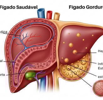 "Comparação visual entre fígado com gordura e fígado regenerado naturalmente"