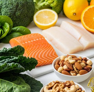 "Alimentos naturais para reverter gordura no fígado dispostos em mesa organizada"