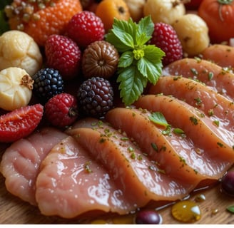 "Alimentos que previnem Alzheimer: peixes, vegetais e frutas dispostos artisticamente"