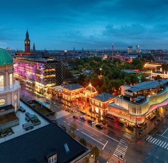 a cityscape of a city at night