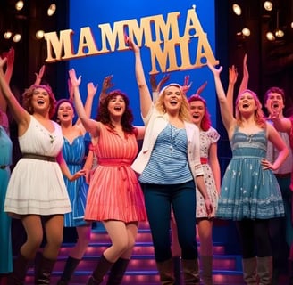 a group of women in dresses and hats are standing on a stage