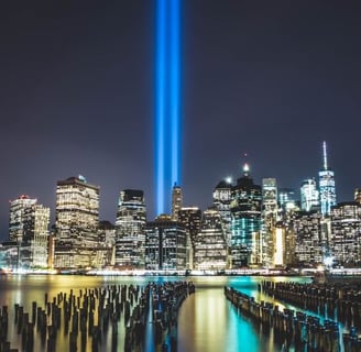 new york -the tribute of the late afternoon light show at the world's end of the