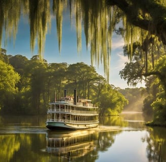 a boat on the river with a view of the river