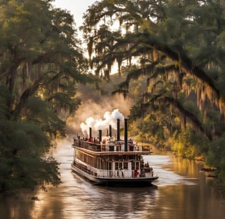 a steamboat boat on the river with a steam engine