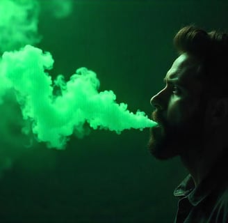 halitosis bad breath fresh breath green smoke man beard dark space